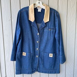 VTG Jantzen Denim Chore Coat Faux Suede Trim Utility Jacket M